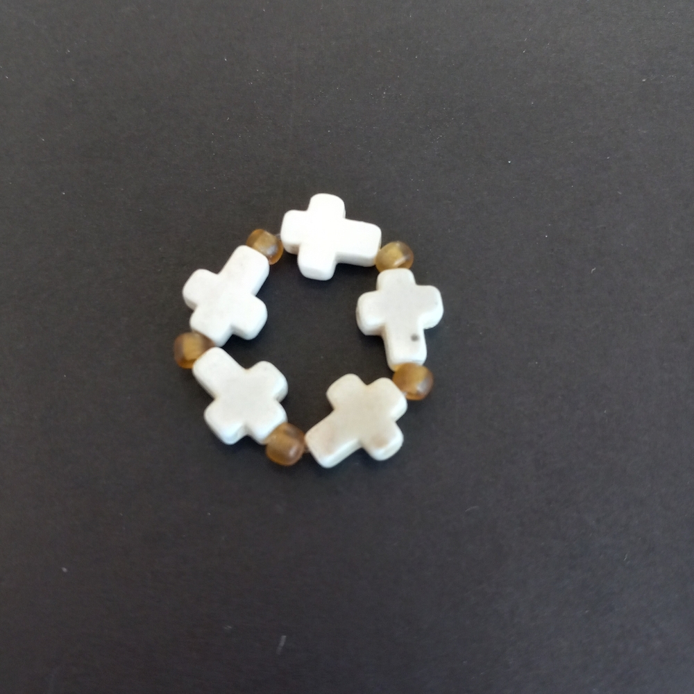 White Howlite Cross Beaded Ring